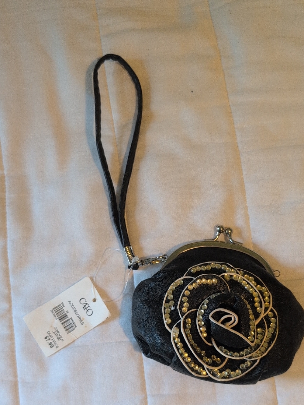 Cato Black Wristlet Coin Purse with Gold Floral Stud Embellishment